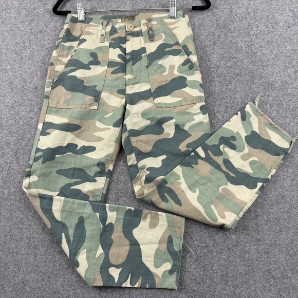 Mother Jeans "Shaker Chop Crop Camo Pants" Linen Blend Pants Size 23 Green Camo - Picture 1 of 8